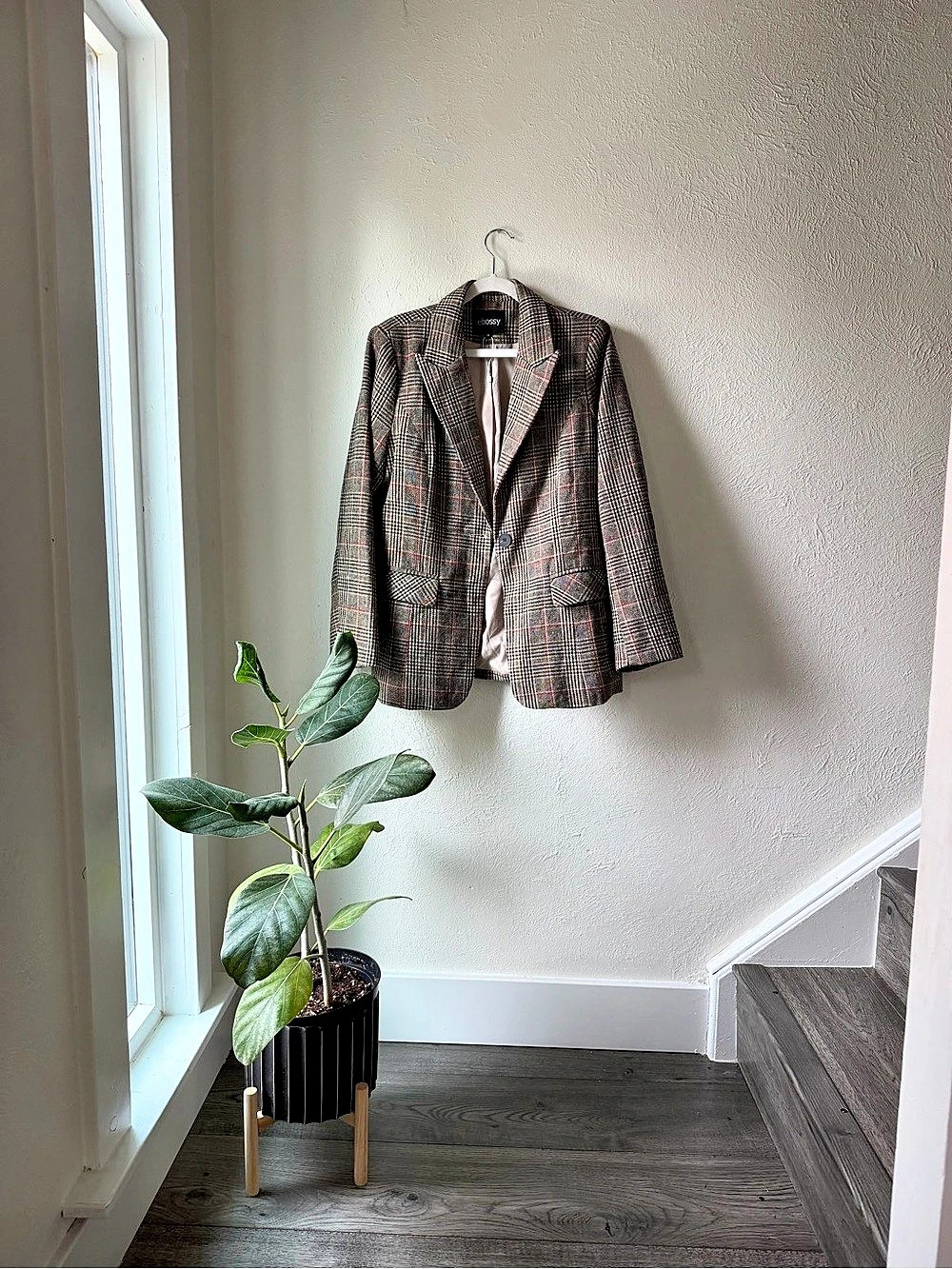 ebossy Women's Plaid Blazer Brown & Black Medium